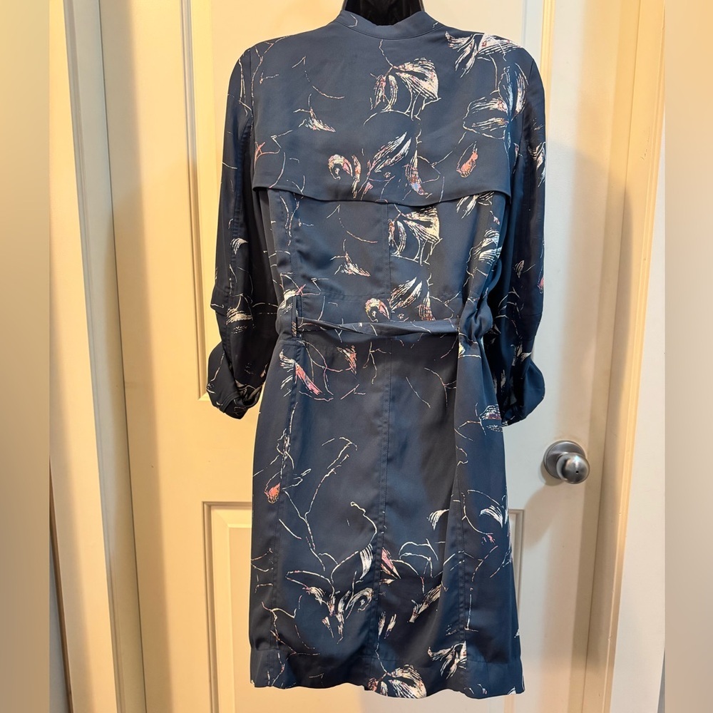 Aritzia Babaton Navy Floral Wrap Dress XS Mini Trench Style - Picture 5 of 6
